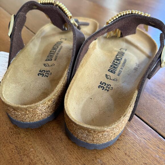 Birkenstock Gizeh Gold Metal Fringe Graceful Toffe US 4.5 EU35 Brown Birkoflor - Picture 8 of 12